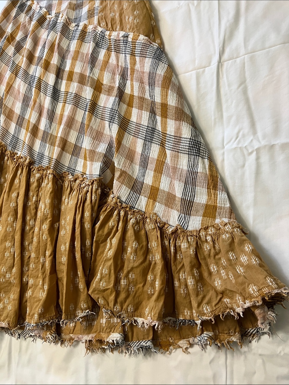 Free People No Stress Billowy Sleeveless Plaid Patchwork Raw Edge Midi Dress M - Picture 7 of 13
